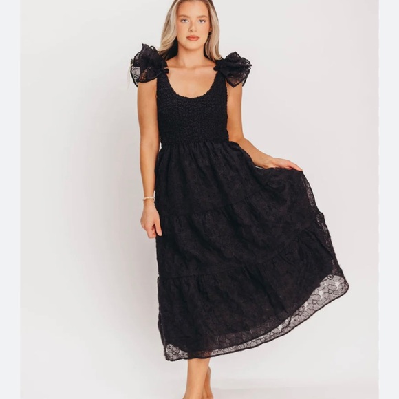 Worth Collective flutter sleeve black midi dress. NWT. - Picture 1 of 5